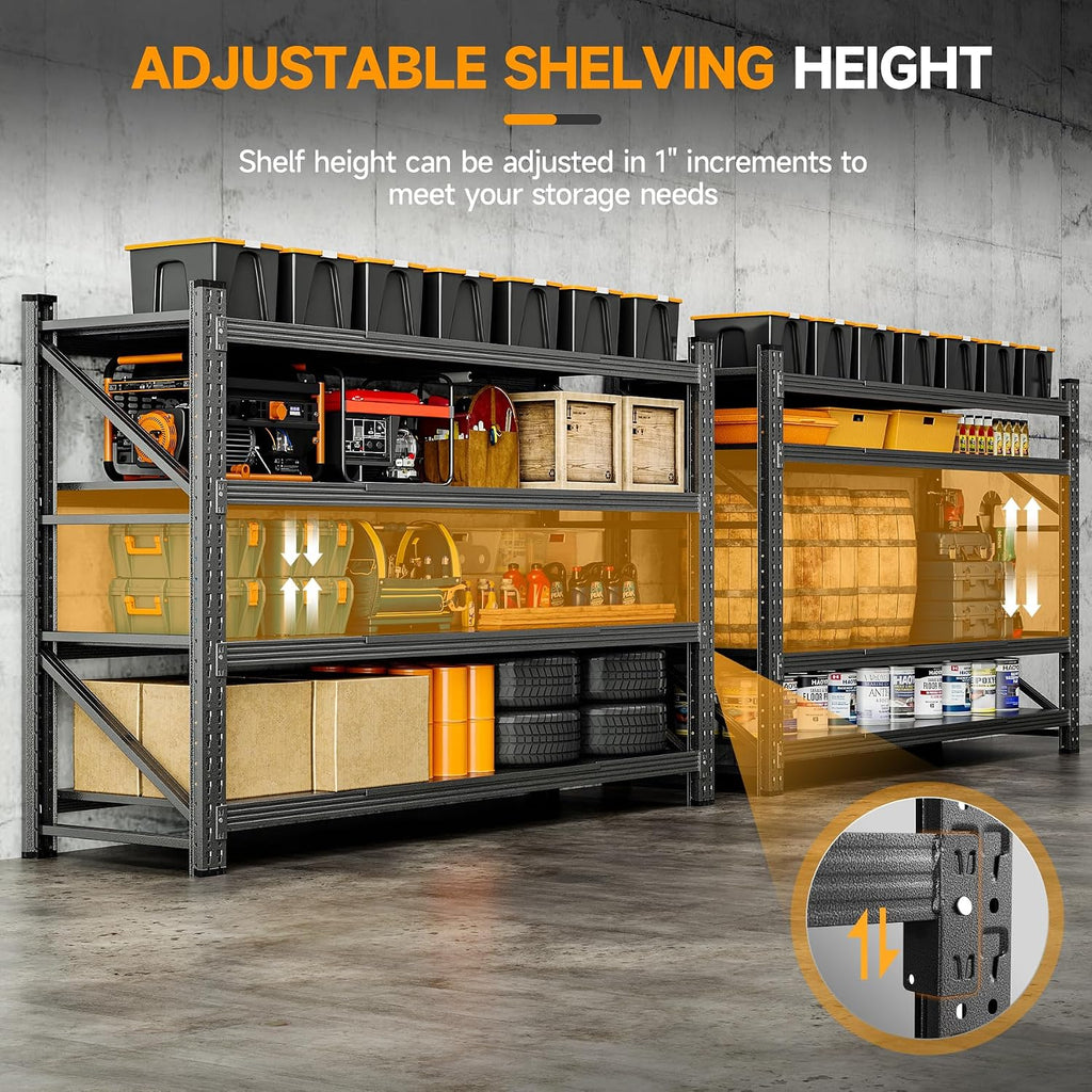 bynsoe heavy duty shelving unit 71''w, garage shelving showing dimensions