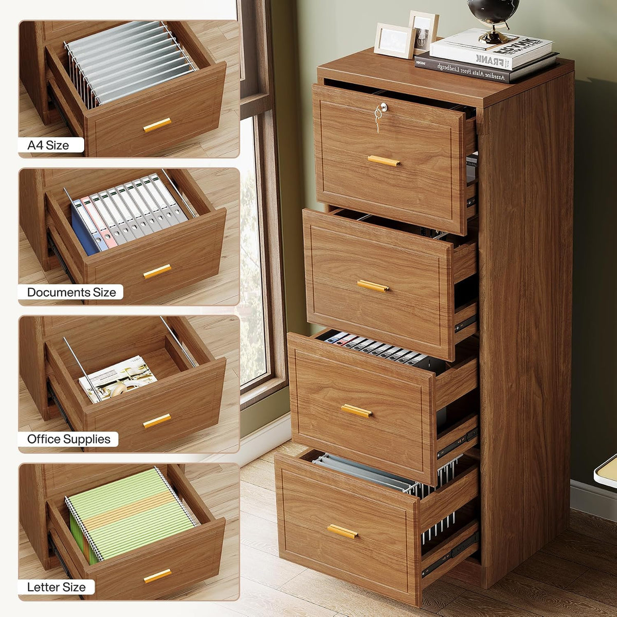 tribesigns 4 drawer file cabinet with lock, filing, package contents
