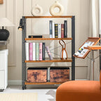 HCHQHS Bookshelf, 4-Tier Industrial Bookcase, Rustic Open Book Shelf, - Image 8
