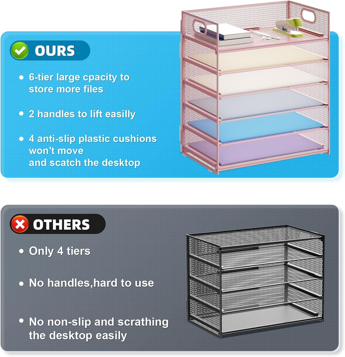 Marbrasse 6 Tier Paper Organizer Letter Tray - Mesh Desk File Organizer with ...