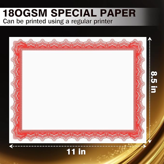50 Sheets Red & White Certificate Papers, Letter Size 8.5x11, - Image 4
