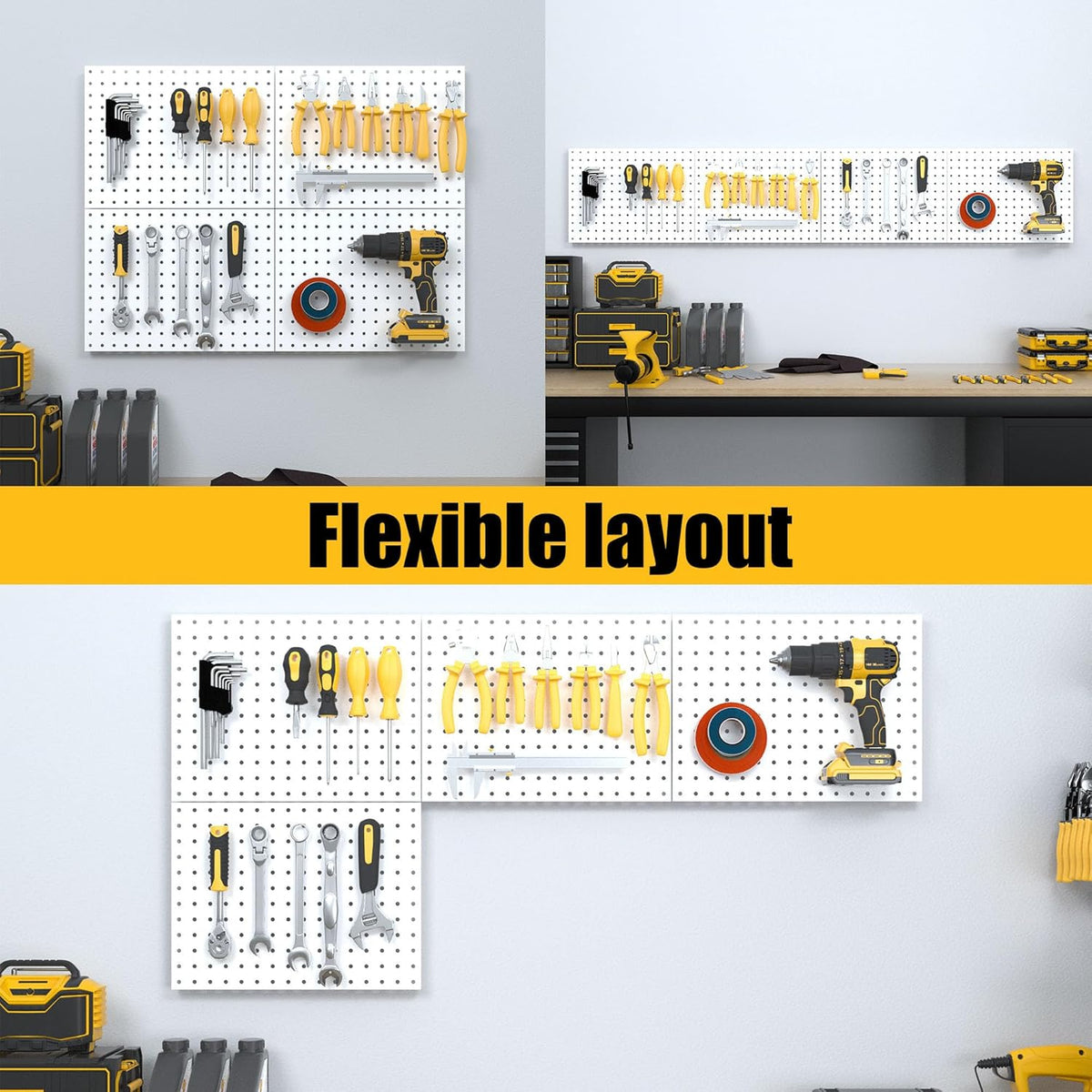 Spampur Peg Board, 4 Pack Metal Pegboard Panels with 50 Hooks