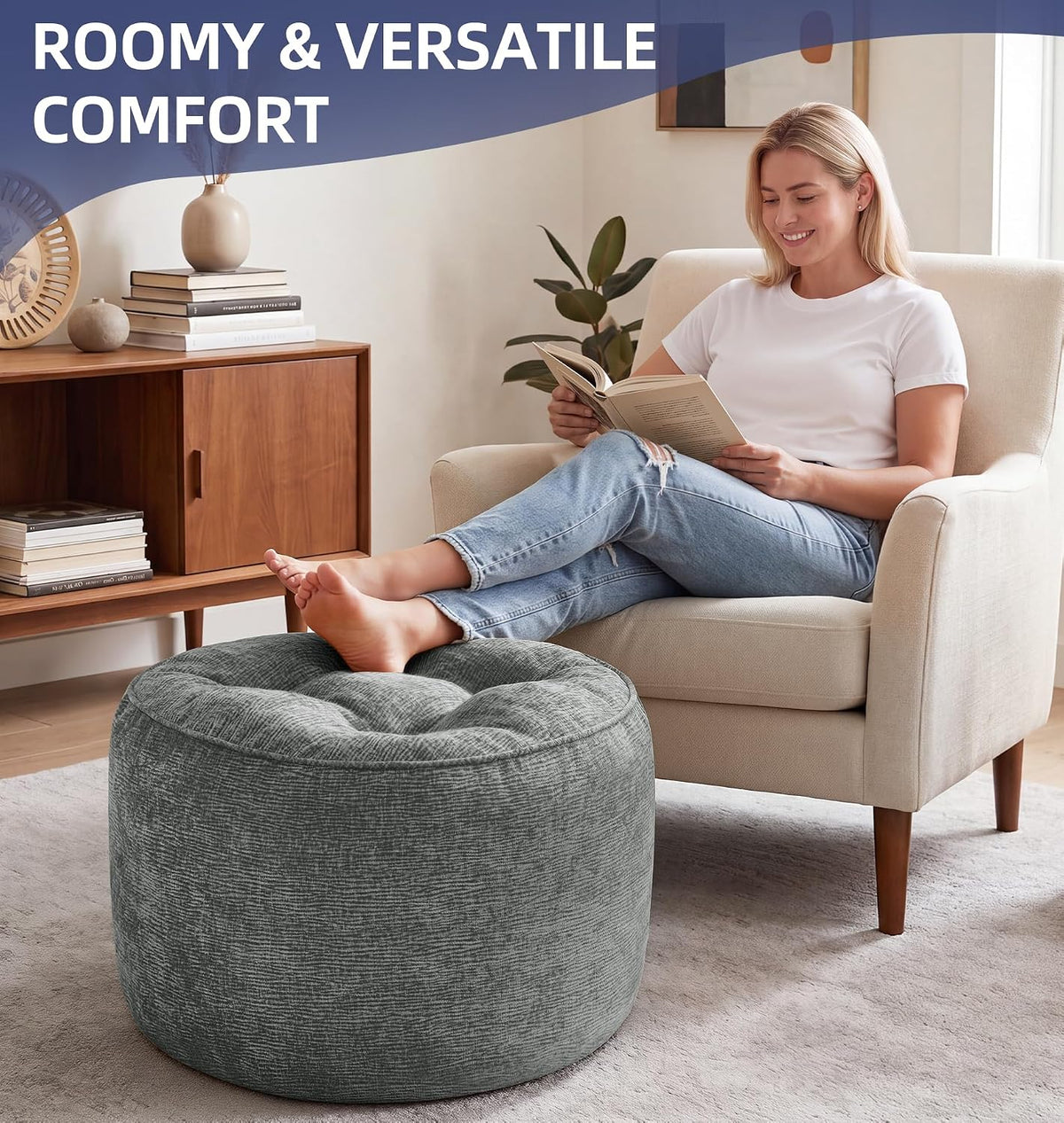 Hobestluk Round Oversized Ottoman Foot Leg Rest Under Desk for Couch