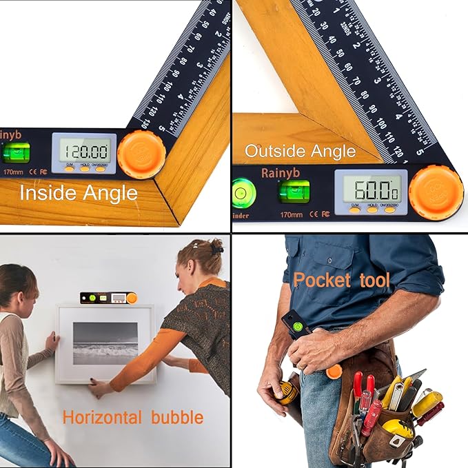 Rainyb Digital Angle Finder Tool 5 inch Pocket Protractor 0-360 degree LED - Image 6