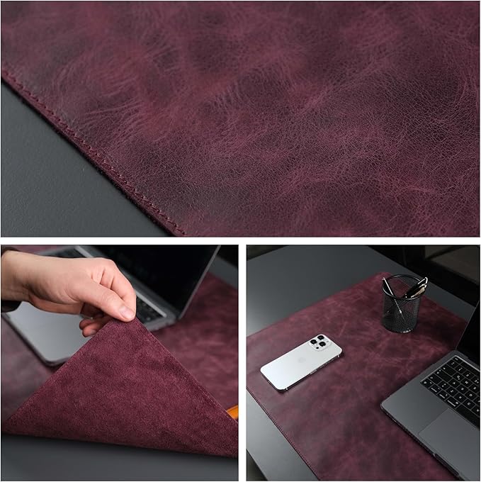 TORONATA Jersey Genuine Calfskin Leather Desk Pad, Office Desk Mat - Image 6