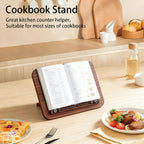 Portable Book Stand for Reading, Adjustable Wooden Laptop Stand. Foldable Desktop Stand for Cookbook, Fits All Books (Walnut, Chinoiserie Simple)