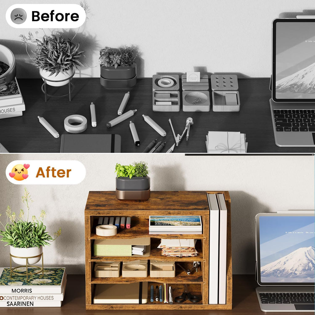 wooden mail organizer, desk organizer with 3 adjustable, package contents