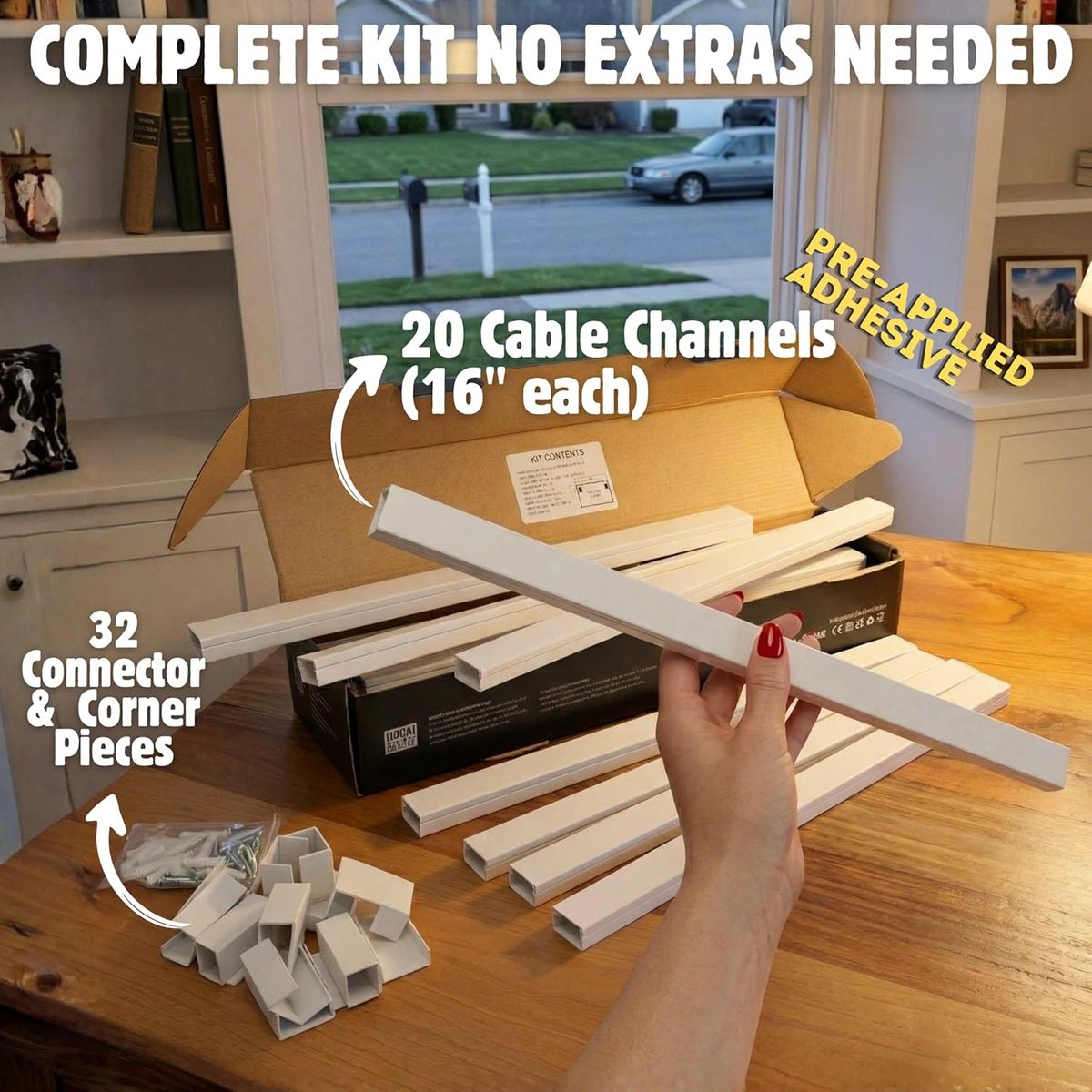 A+ ELECTRIC Cord Cover Full Kit, 26ft/315in Self-Adhesive Cable Raceway, 20 S...