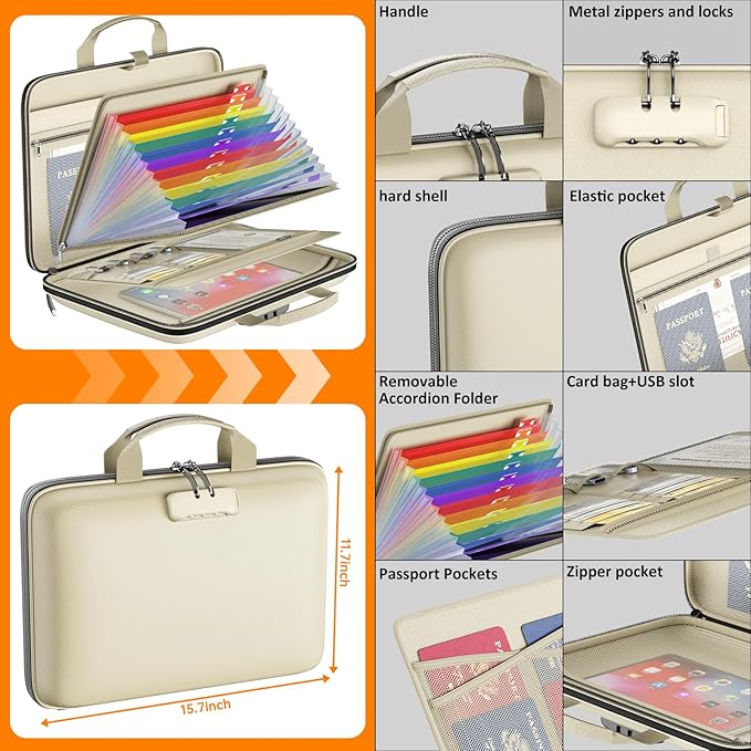 Fireproof File Organizer with Lock, Hard-Shell Case Fireproof Document Box with - Image 4