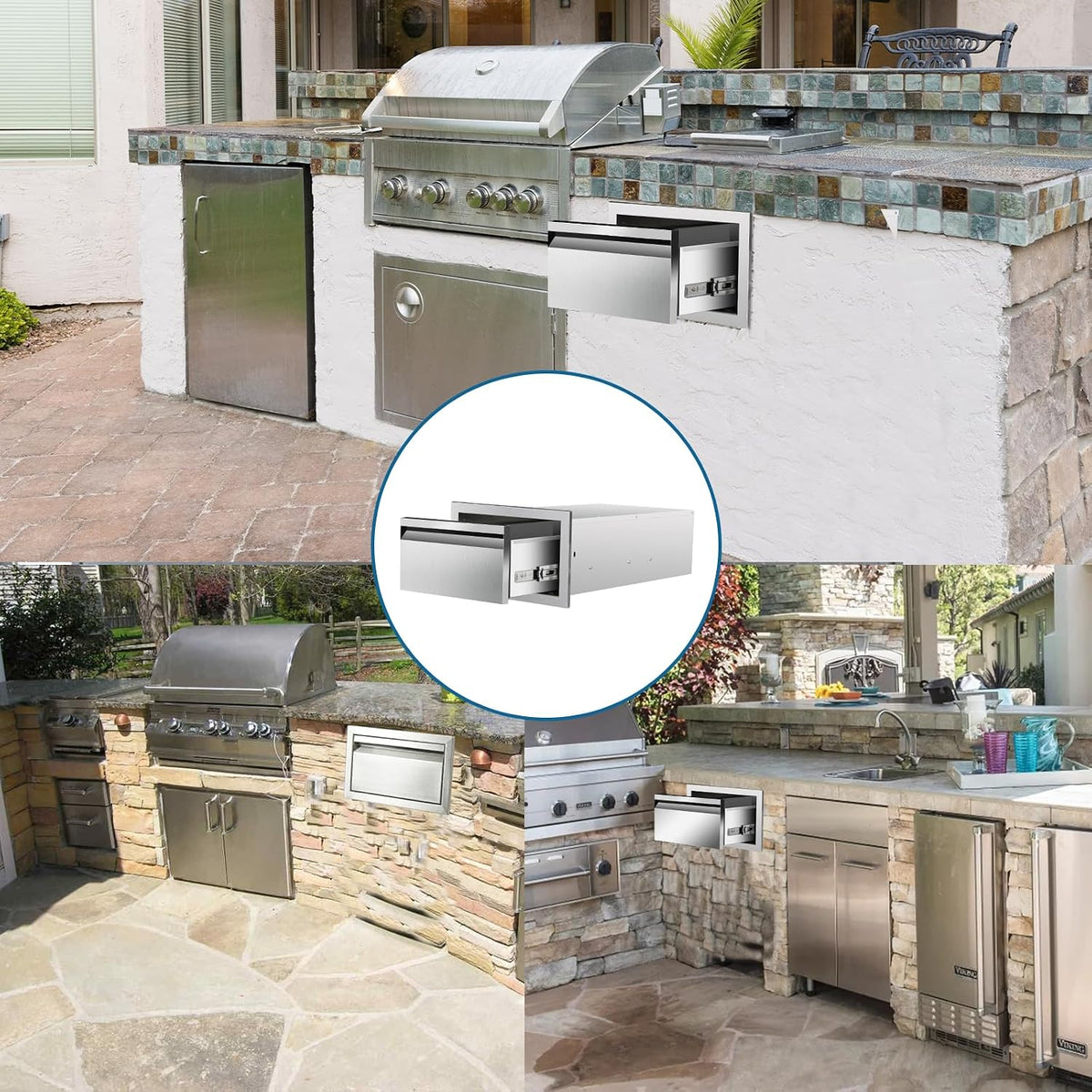 Outdoor Kitchen Drawers 14"Wx8.5"Hx23"D Flush Mount Access Sin...