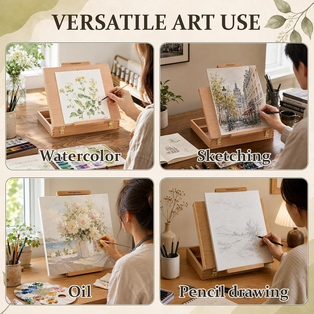 falling in art portable beech wood tabletop art, package contents