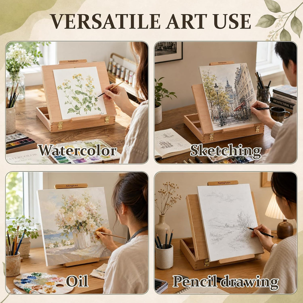 falling in art portable beech wood tabletop art, package contents