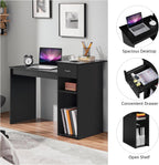 Yaheetech Black Computer Desk and Chair Set with Drawer, Shelves, Mesh Seat | Particle Board and MDF Build a Sturdy Desk with a Drawer and Elevated Platform, Paired with a Mesh Chair for Adults.