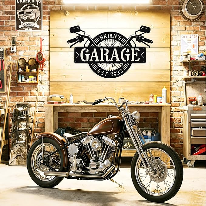 Custom Motorcycle Wheel Metal Signs Personalized Biker Name Sign Custom Garage - Image 2