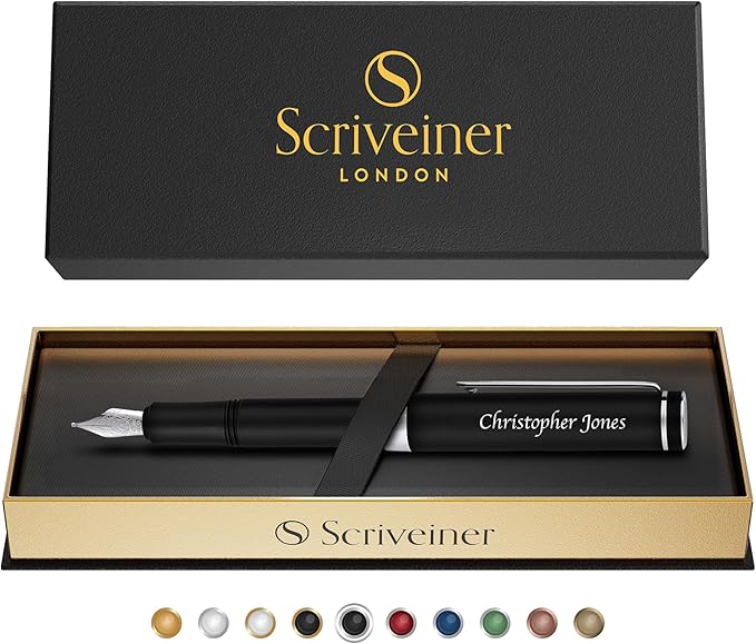 Scriveiner Personalized Luxury EDC Fountain Pen, Stunning Matt Black Pocket Pen - Image 9