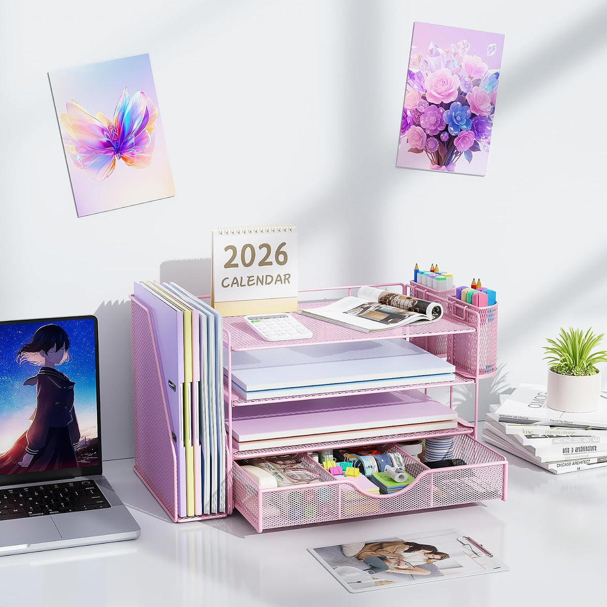gianotter Desk Organizers and Accessories with File Holder, 4-Tier Desk Acces...