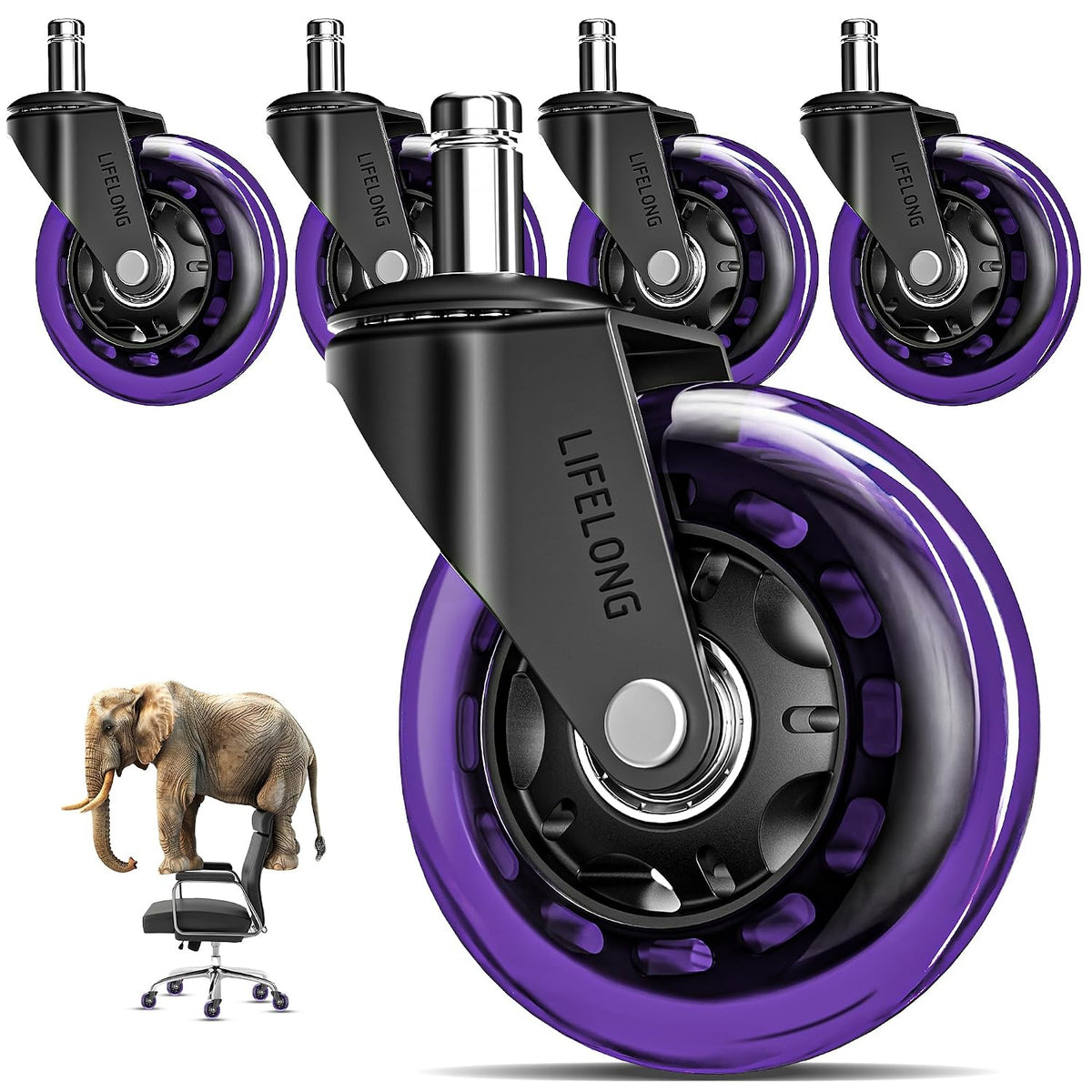 Lifelong Office Chair Wheels Replacement, Heavy Duty, Purple, 5-Pack