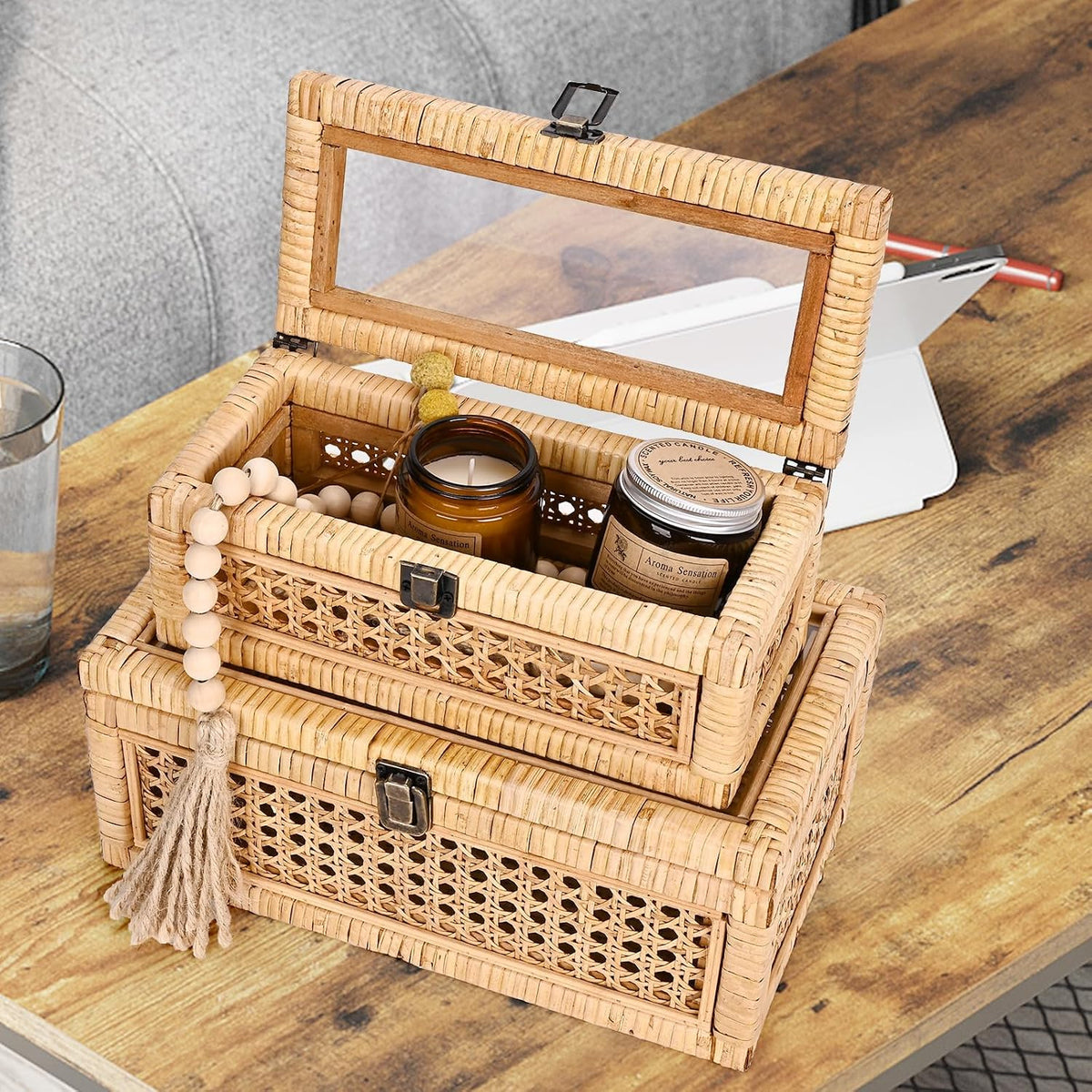 huaxin craft h rattan decorative box with lid on a desk or shelf