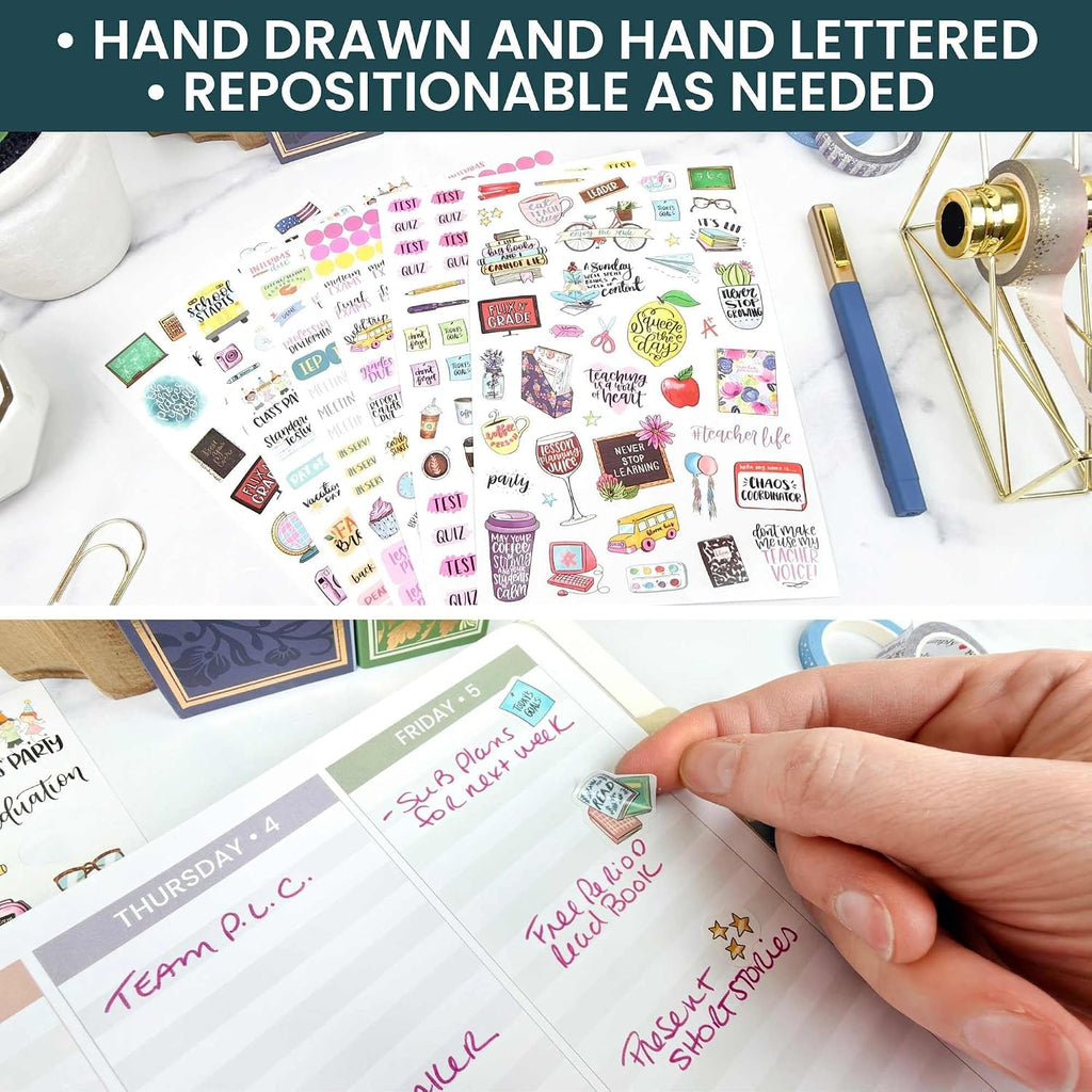 bloom daily planners Vintage Teacher Planner Stickers - School Themed Planning Stickers for Teachers, Educators, Homeschoolers - 6 Sheets/430 Stickers