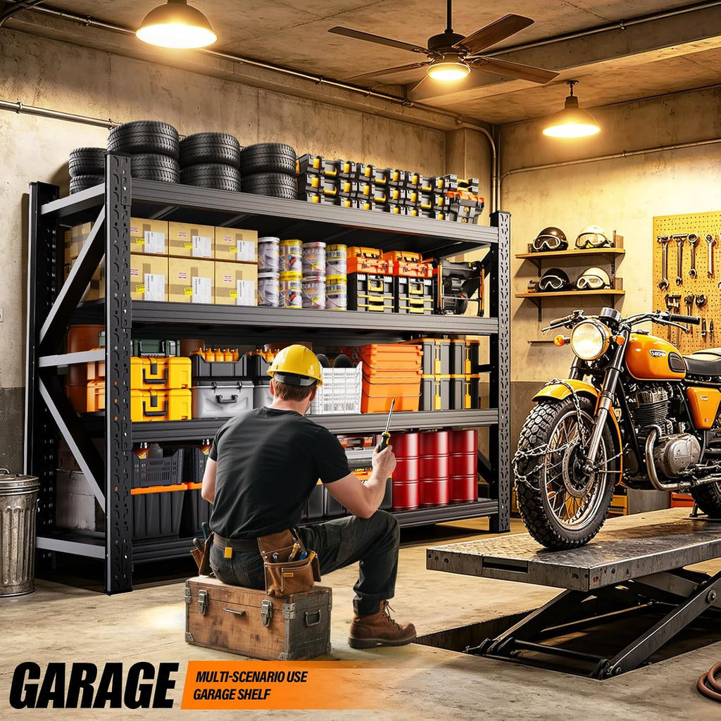 69"w garage shelving heavy duty metal storage shelves shown in use