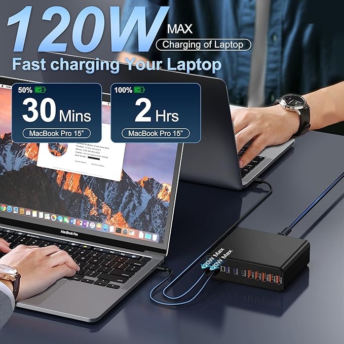 750W USB C Charger Block, 10-Port Charging Station GaN Fast Charging Type C & - Image 3