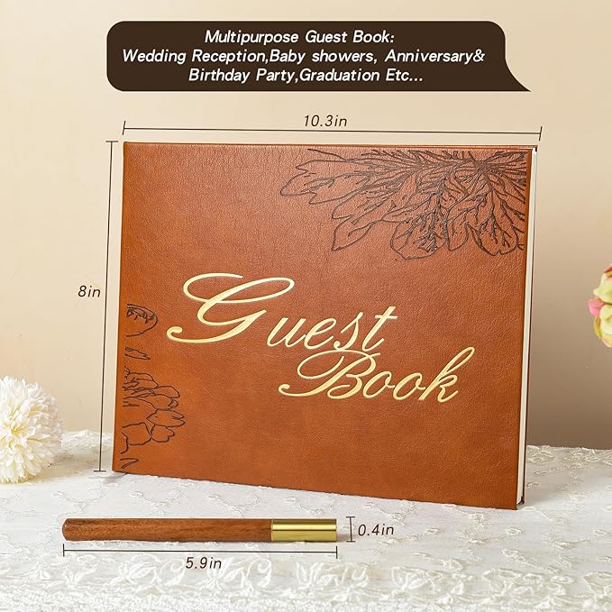Leather Wedding Guest Book, Visitor Log Guest Book - Image 6