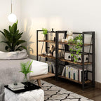 4NM No Assembly Folding Bookshelf Storage Shelves 3 Tiers Vintage Bookcase - Image 4