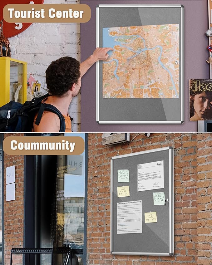 Mifuro 38"x28" Enclosed Bulletin Board, Lockable Weather-Resistant Aluminum - Image 8