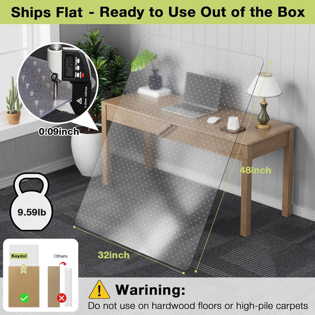 【Shipped Flat】1 Pack 32" x 48"Heavy Duty Clear Office Chair Mat for...