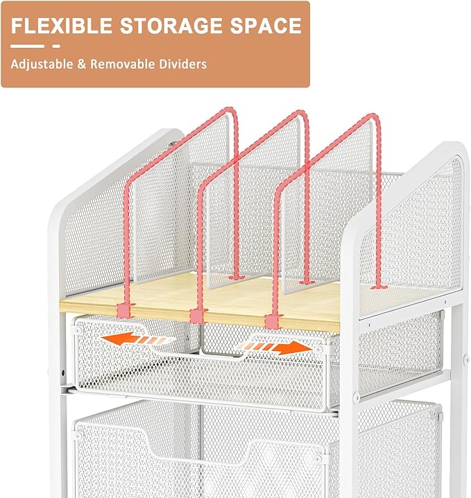 Rolling File Cabinet with Adjustable Dividers, Mobile Filing Cabinet with 2 - Image 3