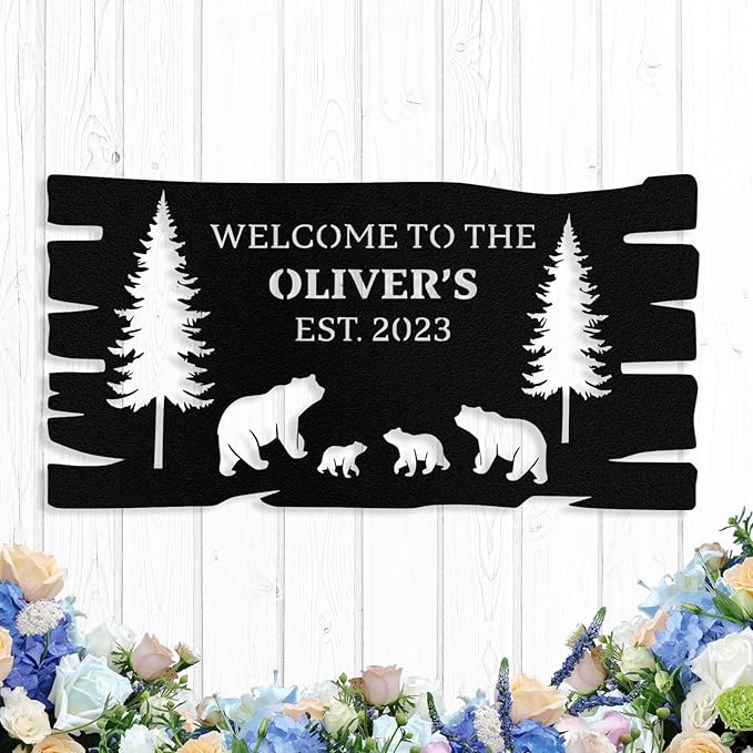 Custom Bear Metal Sign, Custom Bear Metal Wall Art Decor, Personalized Last by logo