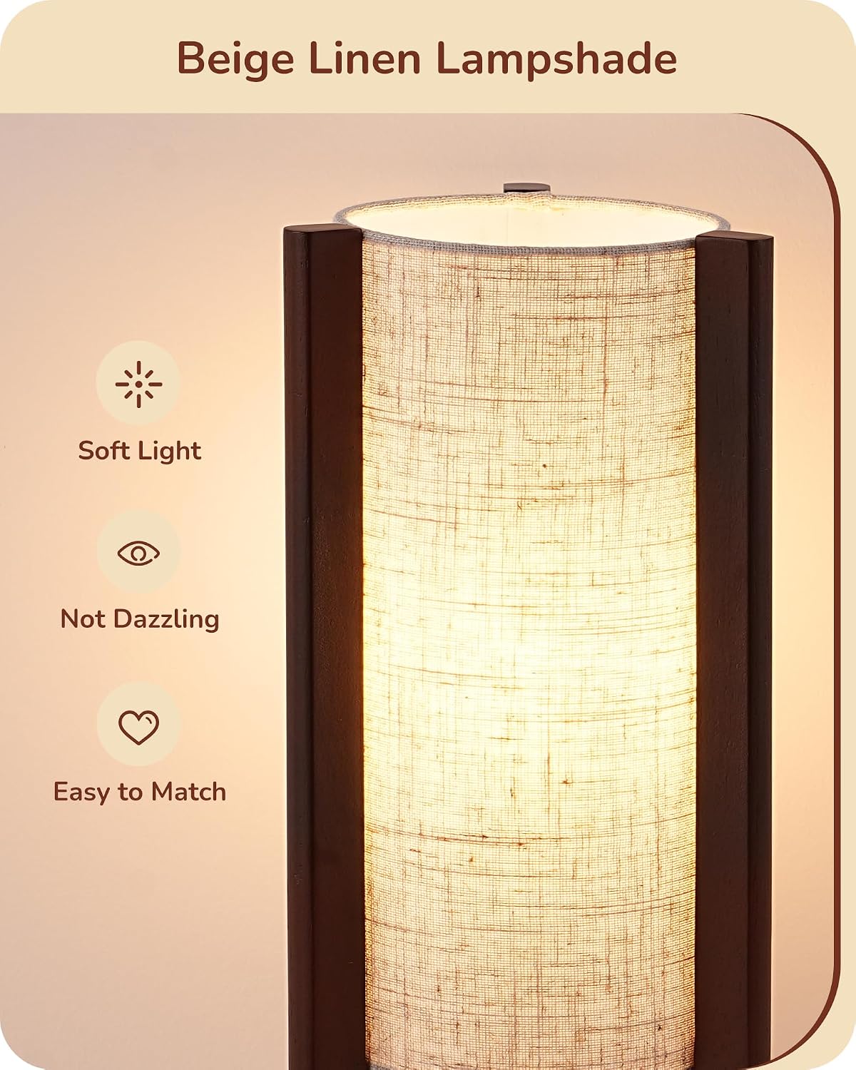EDISHINE Wood Table Lamp, 13.5" Small Bedside Lamp, Rosewood, E26 Base