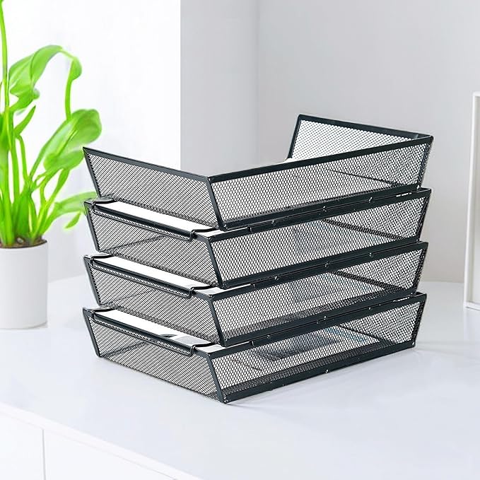 SETTFRFE 4 Tier Metal Mesh Desk Organizer-Stackable Letter Trays - Image 4