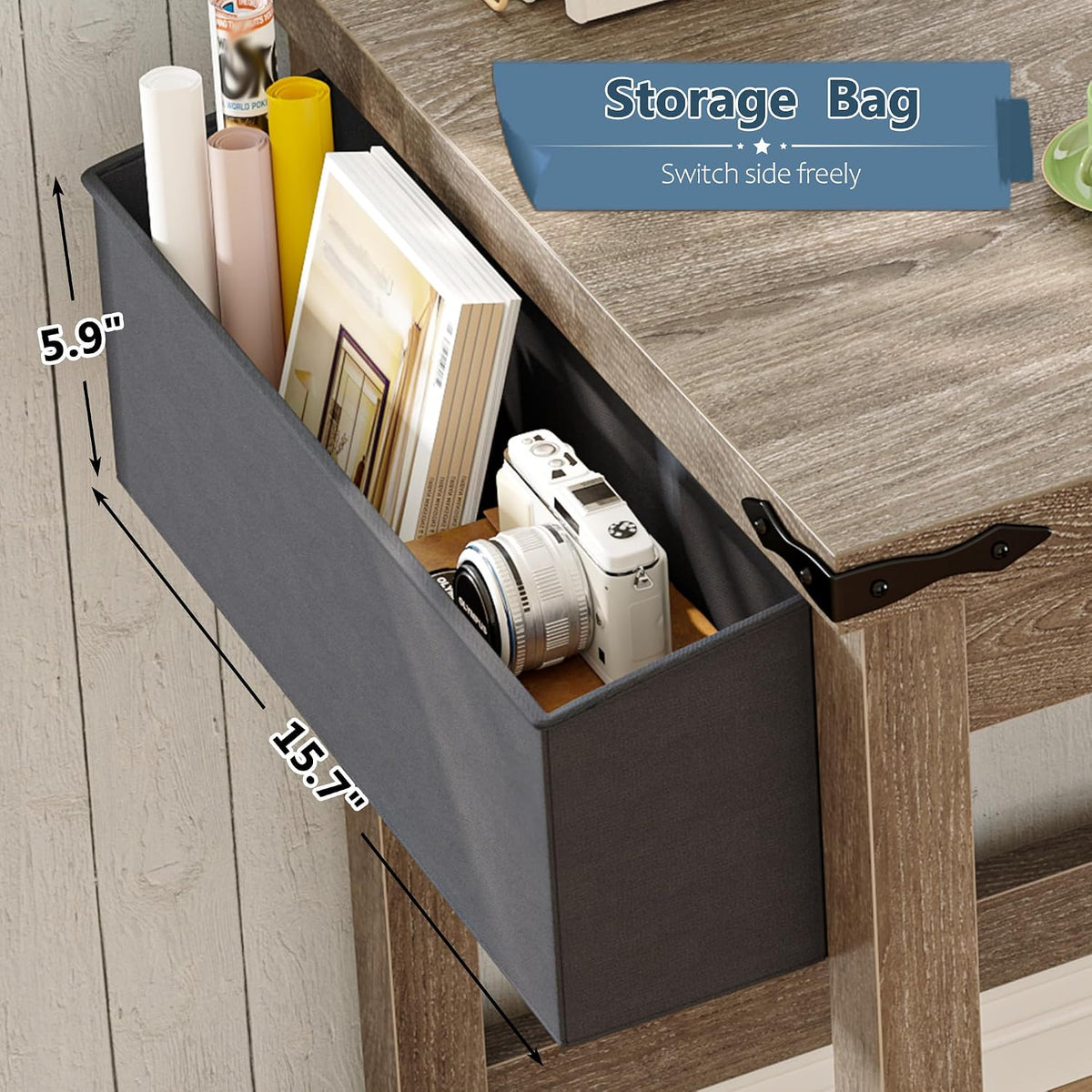 EnHomee 40" Writing Desk with Storage Bag & Power Outlet for Small S...