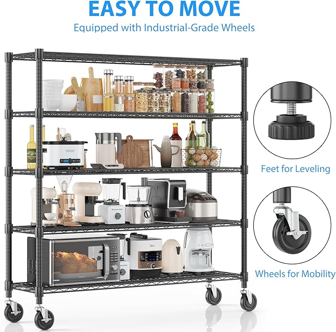 Homdox 5 Tier Heavy Duty Metal Wire Shelving - Image 6