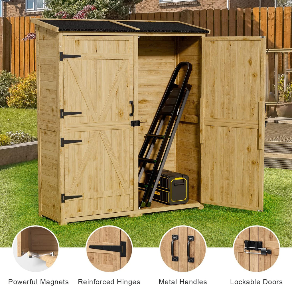 gizoon outdoor cabinet, waterproof roof, double lockable wooden, side view