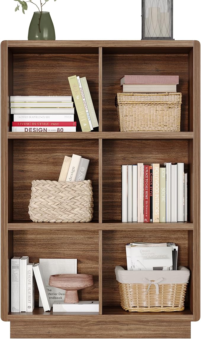 ChooChoo 3-Tier Bookshelf, 6 Cube Storage Organizer, Wooden Bookcase - Image 4