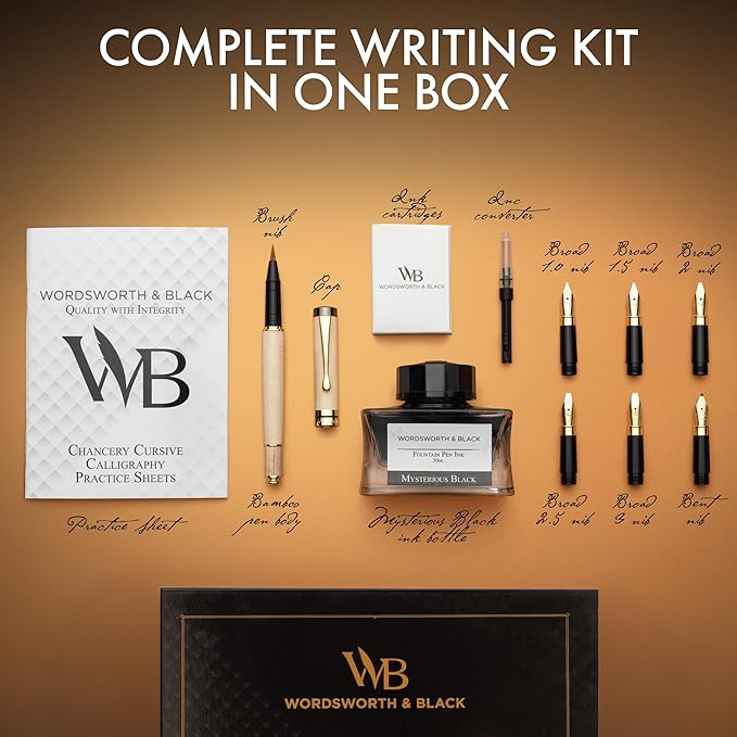 Wordsworth & Black Calligraphy Pen Gift Set, Includes Ink Bottle, 6 Ink - Image 3