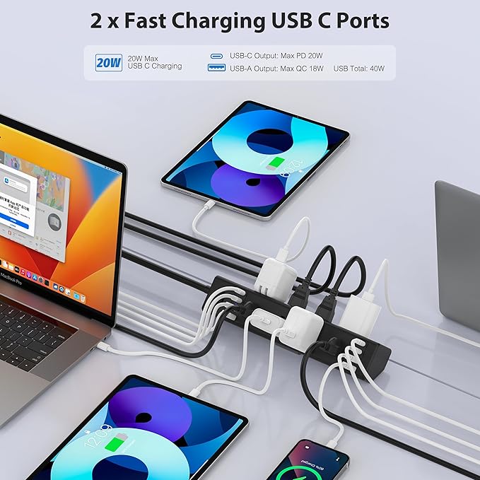 40W Fast Charging Station, Desk Clamp Power Strip 20W USB C, 8 Outlets - Image 3