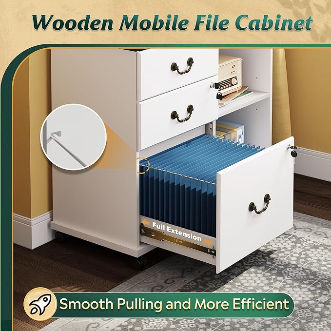 DEVAISE 3 Drawer File Cabinet, Wood Lateral Filing Cabinet - Image 6