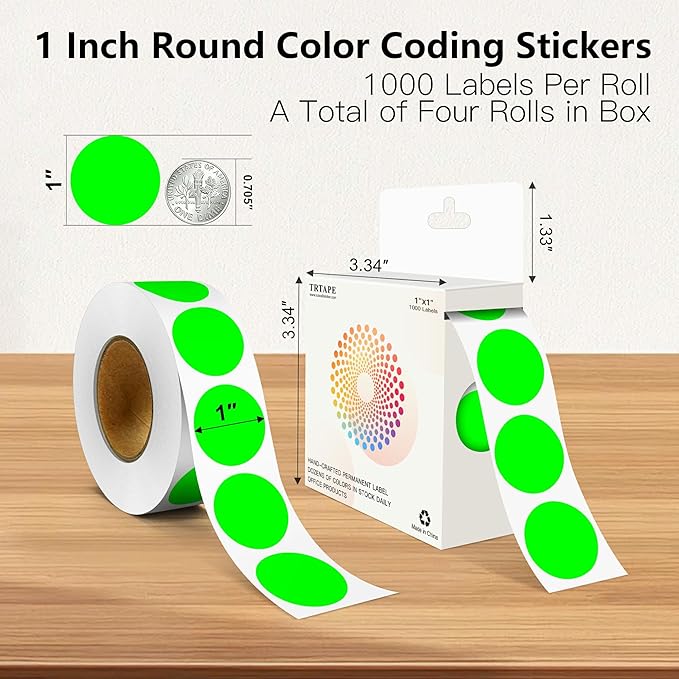 Fluorescent Green 1 Inch Round Color Coding Labels - Image 2
