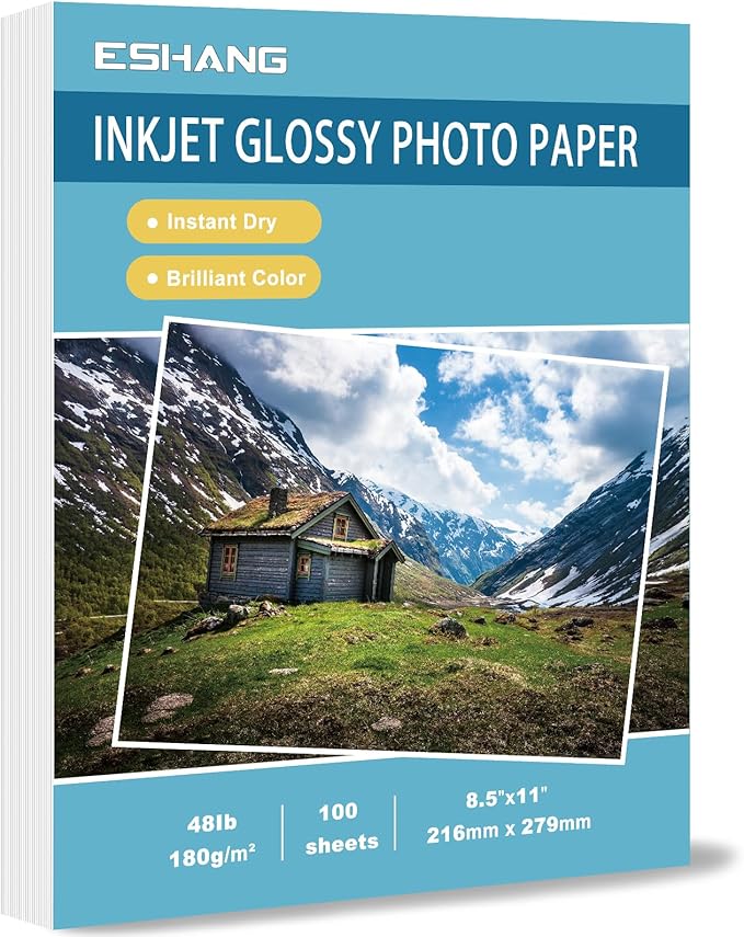 ESHANG Glossy Inkjet Photo Paper 100 Sheets 8.5x11 Inches 48lb Professional by ESHANG