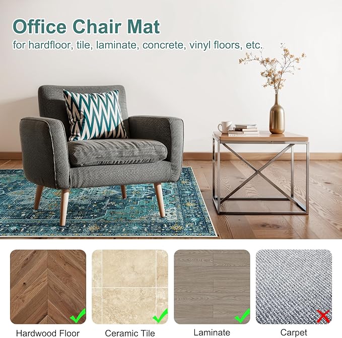 Anidaroel 46"x72" Chair Mat for Hardwood Floor/Tile Floor, Desk Chair Mat for - Image 3
