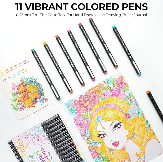 Ohuhu Colored Fineliner Drawing Pens: 18 Packs Fineliners 11 Colored Pens & 7 - Image 6