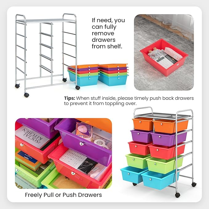 GLACER 10 Drawer Rolling Cart, Storage Cart - Image 4