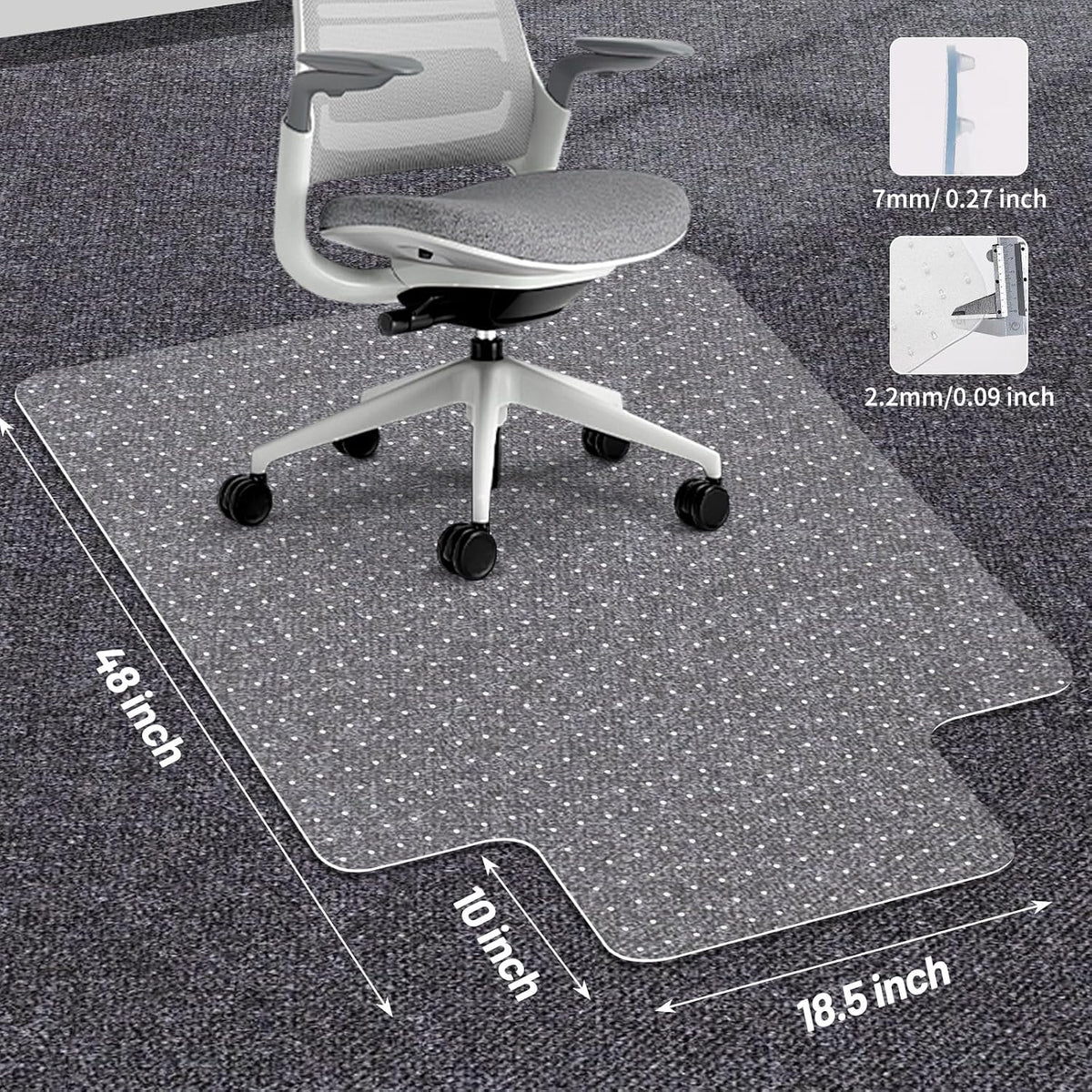 Clear Office Chair Mat for Carpet - 36"x48" Heavy-Duty Protection for Low Pile Carpets - Not Suitable for Hardwood Floors