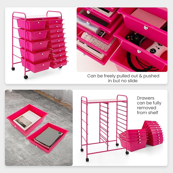 HAPPYGRILL 15-Drawer Rolling Cart, Storage Carts - Image 4