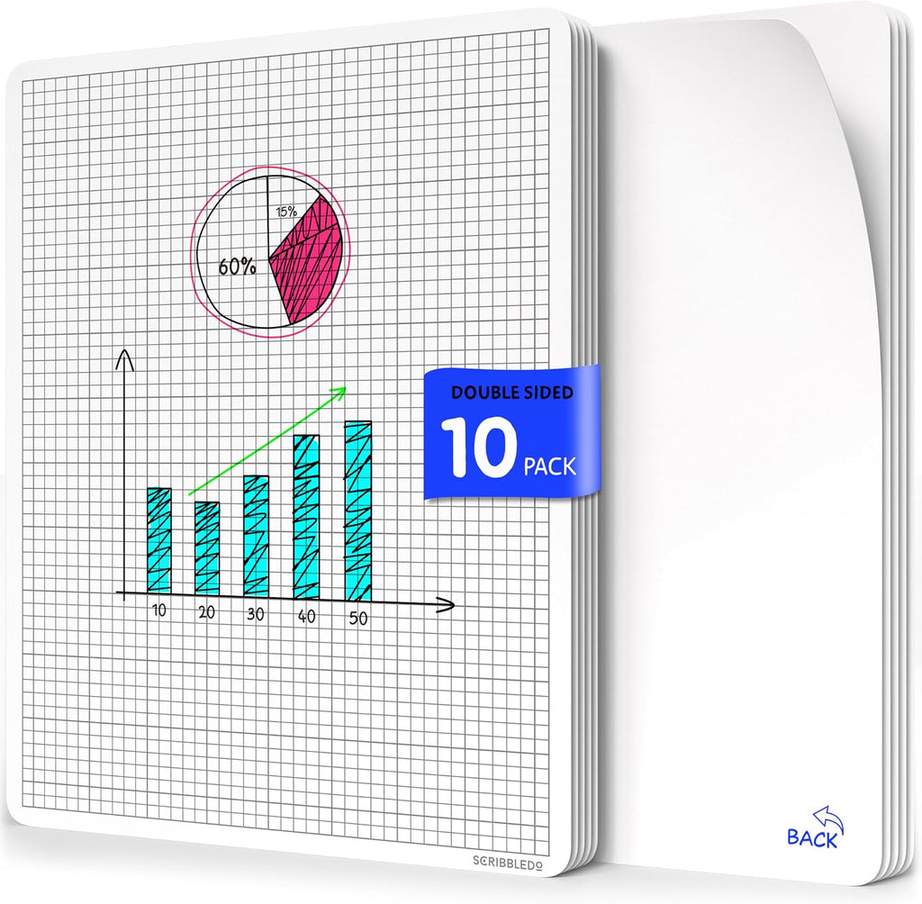 SCRIBBLEDO Small Grid Dry Erase Sheets 9”x12” Math Practice Small White Board Sheets Math Manipulatives Quad Graph Whiteboard Sheets Math Supplies Homeschool Teacher Students Classroom Pack of 10
