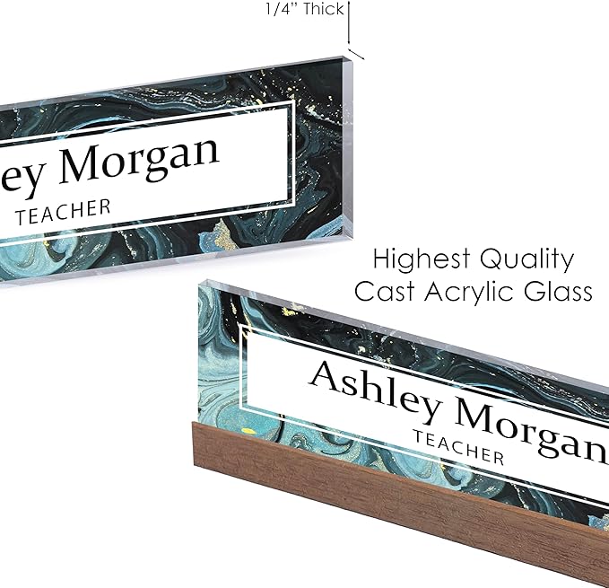 ARTBLOX | Office Personalized Name Plate Green Marble Design On Clear Acrylic - Image 4