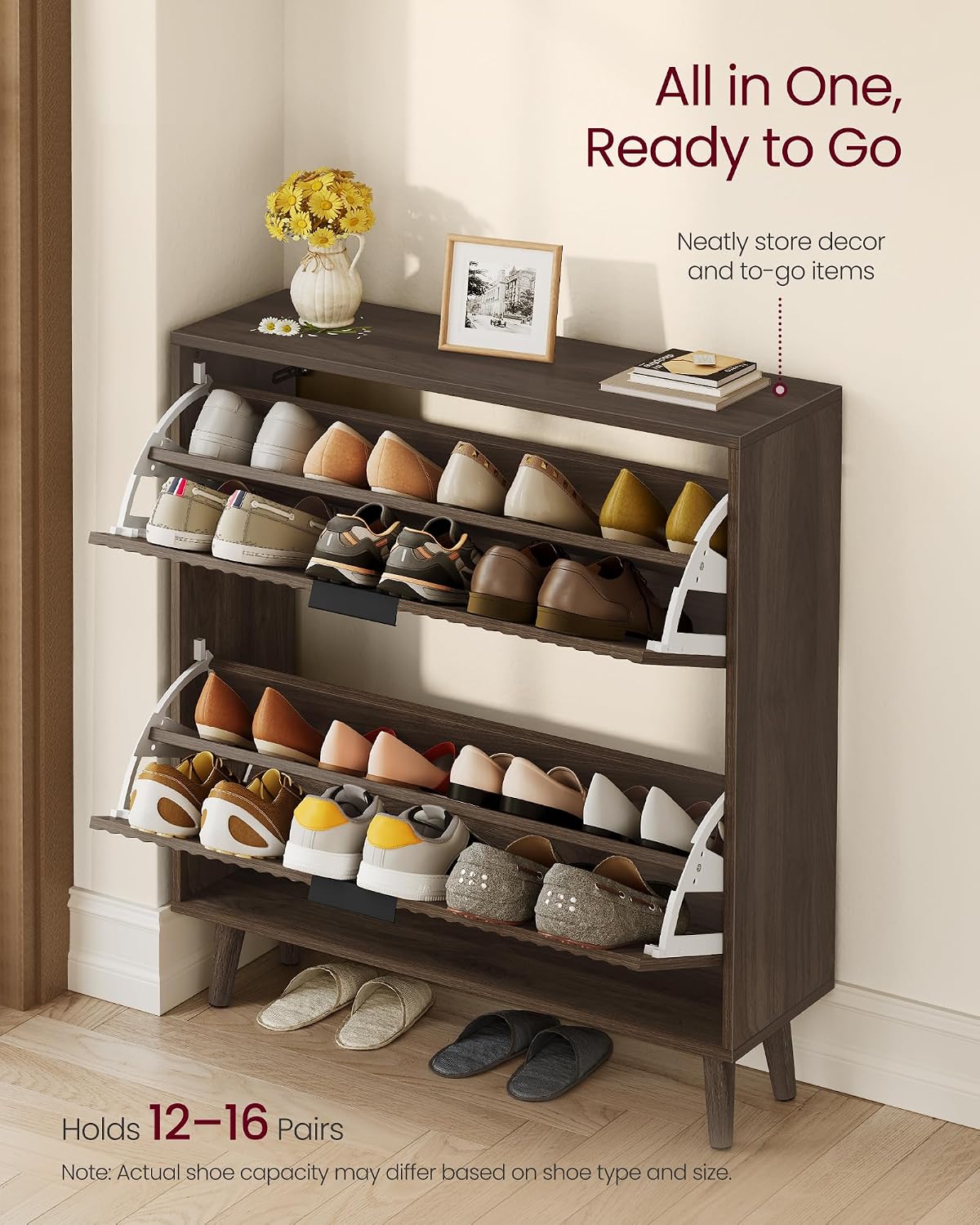 VASAGLE MAXE Collection - Shoe Storage Cabinet with 2 Flip Drawers, Freestand...